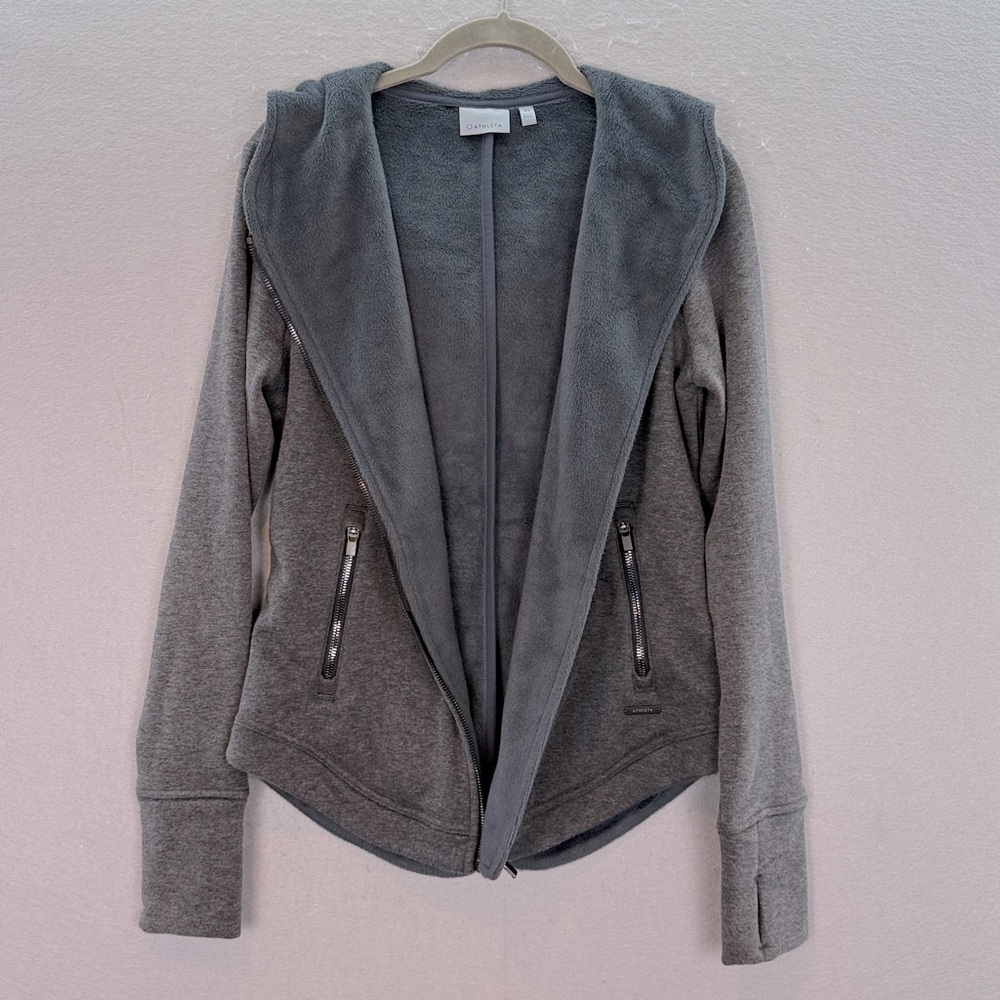 Athleta - women’s easy cozy dark grey hooded full zip up jacket sweatshirt SZ XS - Picture 6 of 8